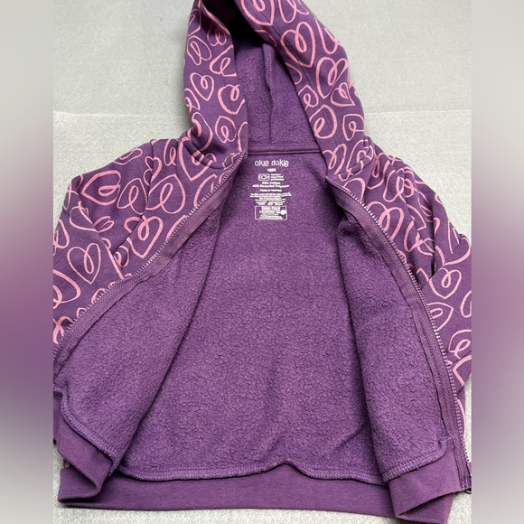 Okie dokie LIKE NEW girls purple/pink heart zip up fleece lined jacket-18m - Picture 3 of 3